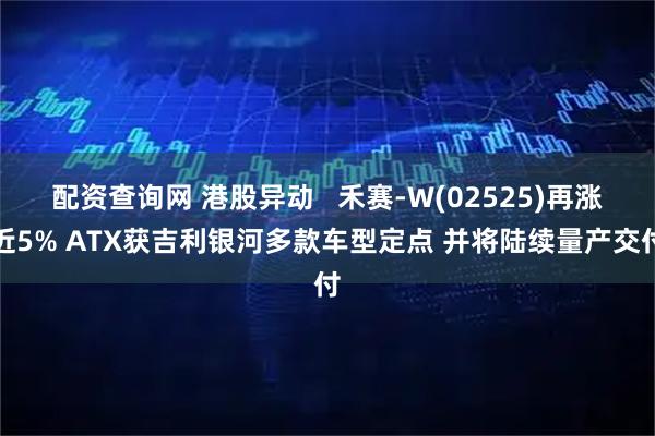 配资查询网 港股异动 禾赛-W(02525)再涨近5% ATX获吉利银河多款车型定点 并将陆续量产交付